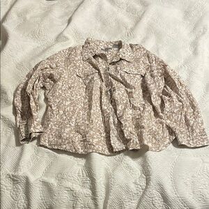 Liz Claiborne Cream and Brown Leaf Print Blouse
